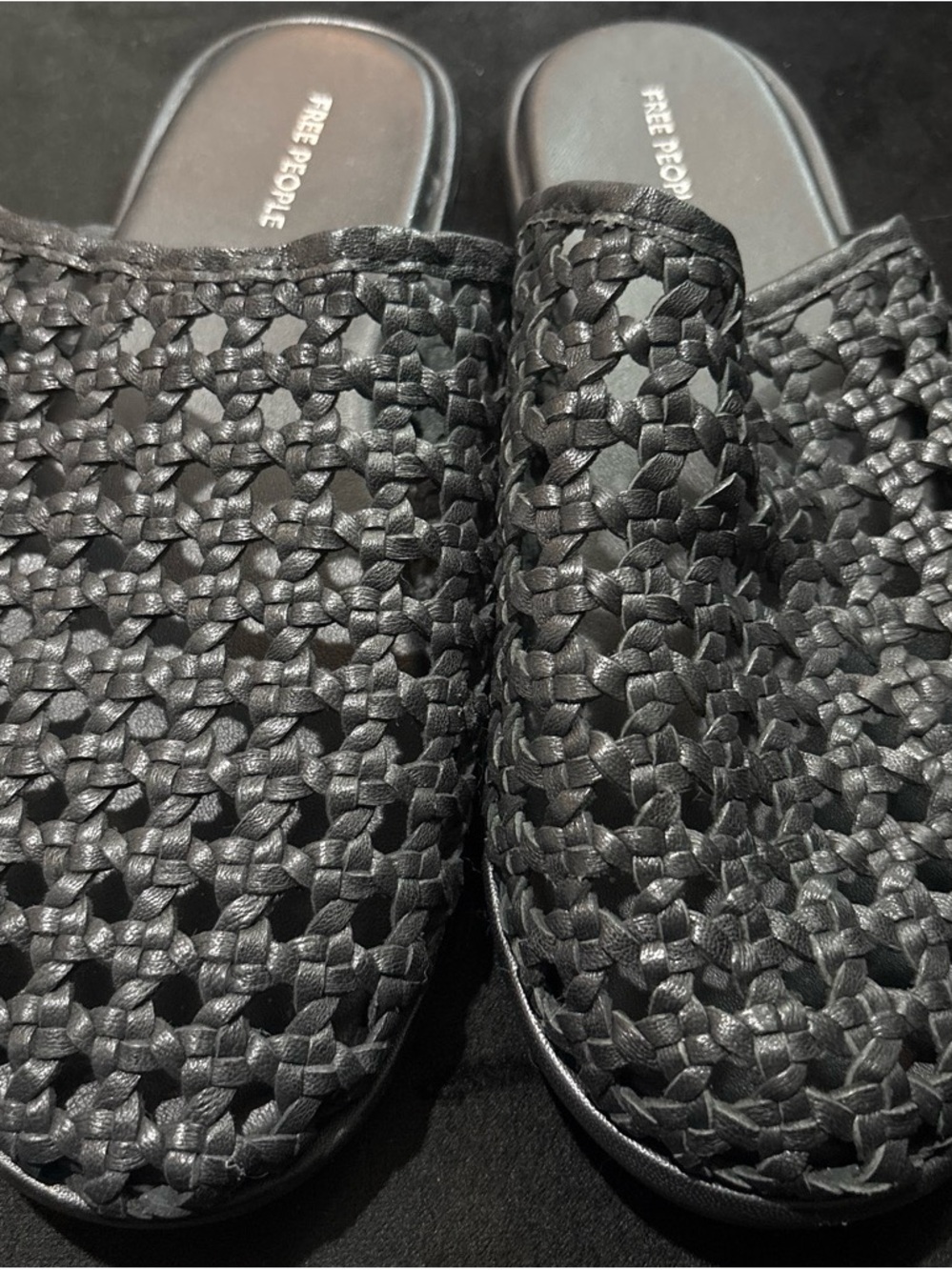 Free People Black Woven Slide Mule Sandals
